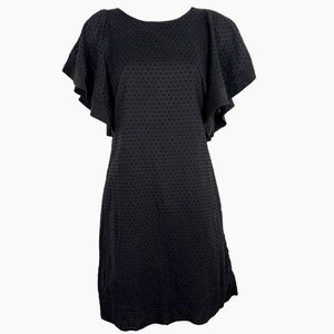 J. Crew | 100% Cotton Swiss Dot Flutter Sleeve Dress With Silk Trim - Bl…